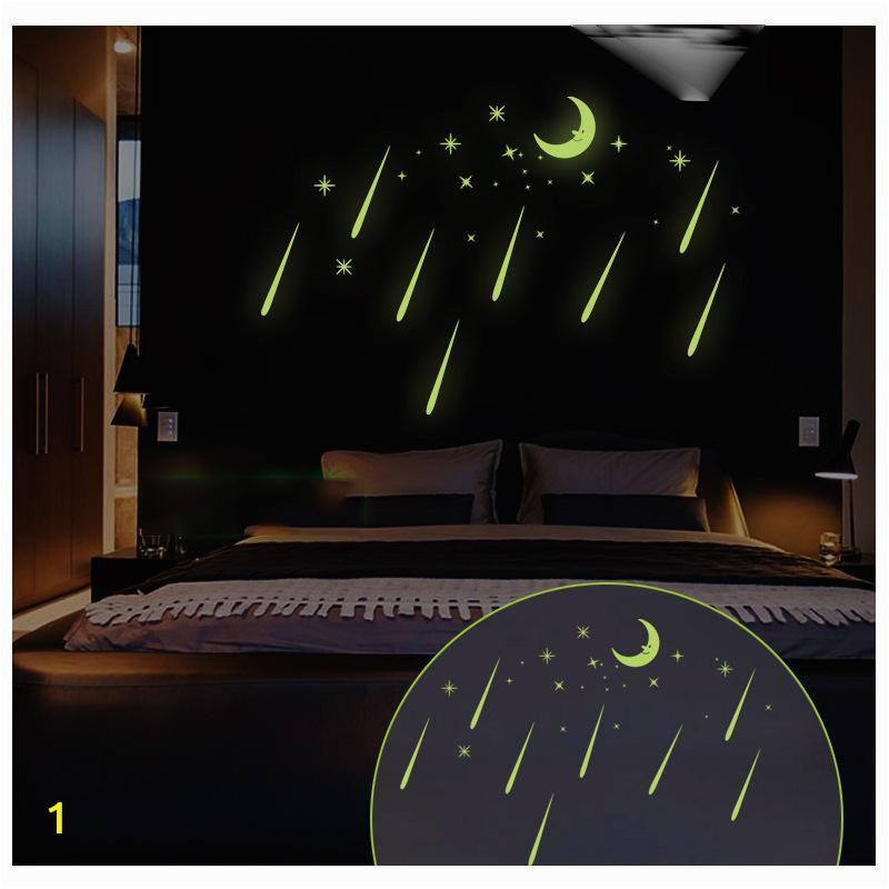 Glowing Murals for Walls wholesale Fluorescent Romantic Meteor Shower Moon Diy Wall Stickers Night Glow In Dark Luminous Stars Kids Room Nursery Mural Decal Removable Wall