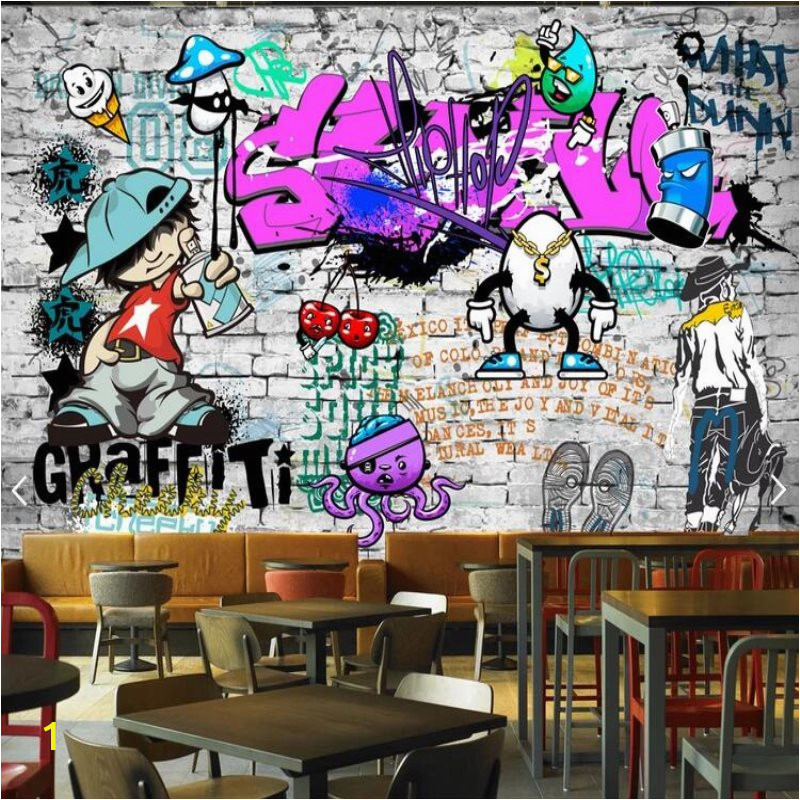 custom fashion mural trend street art graffiti decorative wallpaper hip hop brick wall tea restaurant