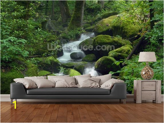 Green forest Wall Mural Mossy Waterfall In 2019