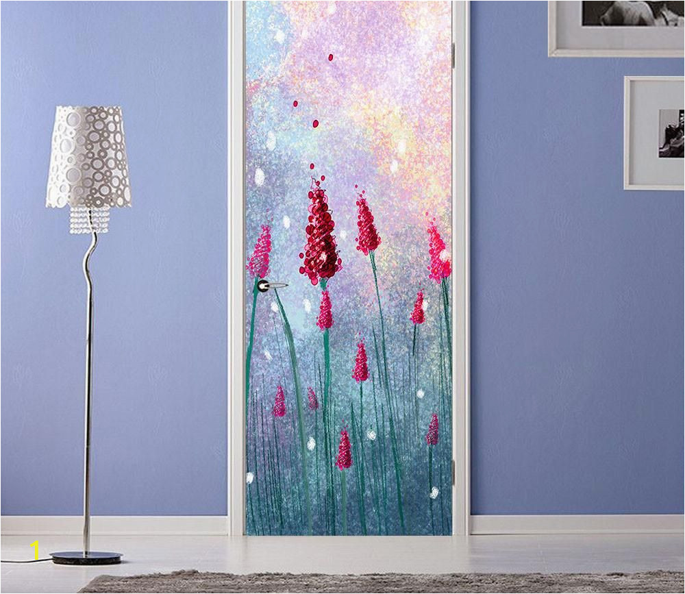 Grey Petals Wall Mural 3d Bright Red Flower Painting Door Mural