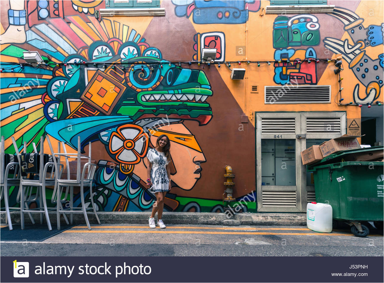 colorful exterior wall mural outside bar haji lane arab quarter singapore J53PNH