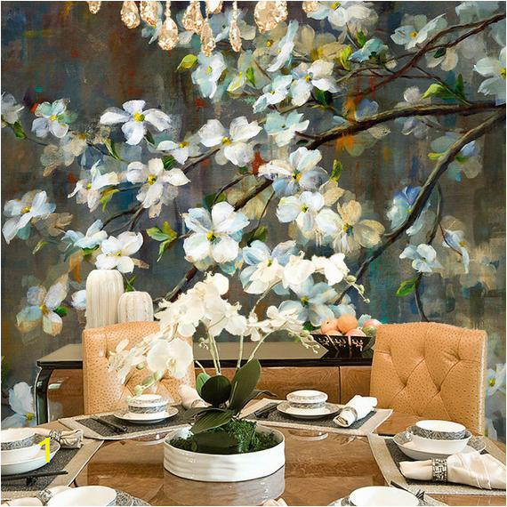 Hand Painted Floral Wall Murals Oil Panting Cherry Blossom Floral Wall Mural Wallpaper Hand Painted Branch Cherry Blossom Wall Mural Flowers Wall Mural for Wall Decor