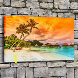 Hawaiian Sunset Wall Mural Leinwand Malerei Wohnzimmer Wandkunst Rahmen 1 Stück Tropical Sea Beach Sunset Poster Drucken Palm Tree Seascape Bilder Wohnkultur