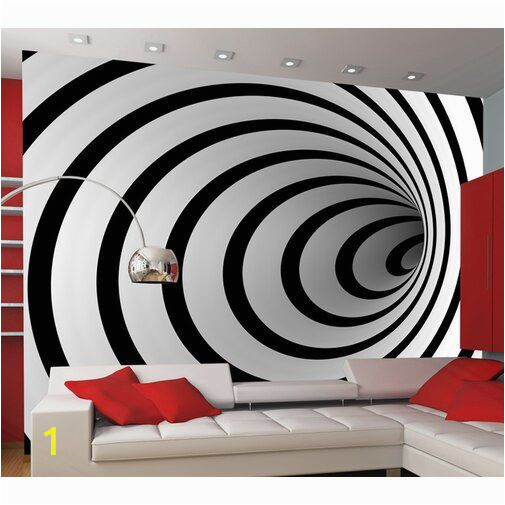 Hole In Wall Mural Black White 3d Tunnel 3 09m X 400cm Wallpaper In 2020