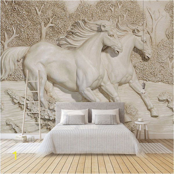 Horse themed Wall Murals Custom Any Size Mural Wallpaper 3d Embossed White Horse Wallpaper Living Room Bedroom sofa Tv Home Decoration Background Mural Wallpapers Downloads