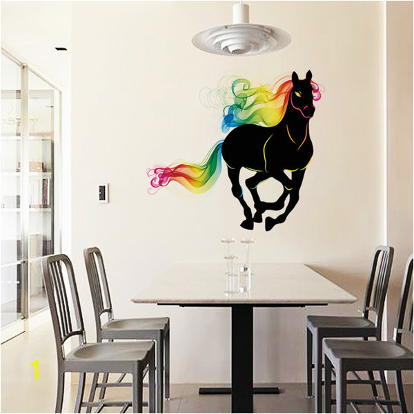 Horse Wall Decals Murals Sk9054 Running Horse Wall Sticker 3d Colorful Horse Tail Wall Decals Animals Art Mural Poster Home Decoration Nursery Wall Sticker Nursery Wall