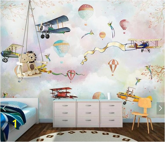 Hot Air Balloon Wall Mural Hot Air Balloons Airplane Wallpaper Murals with Flower Bird