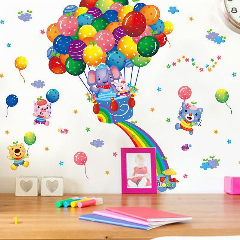 Hot Air Balloon Wall Mural Shijuehezi] Colorful Hot Air Balloon Wall Stickers Animal