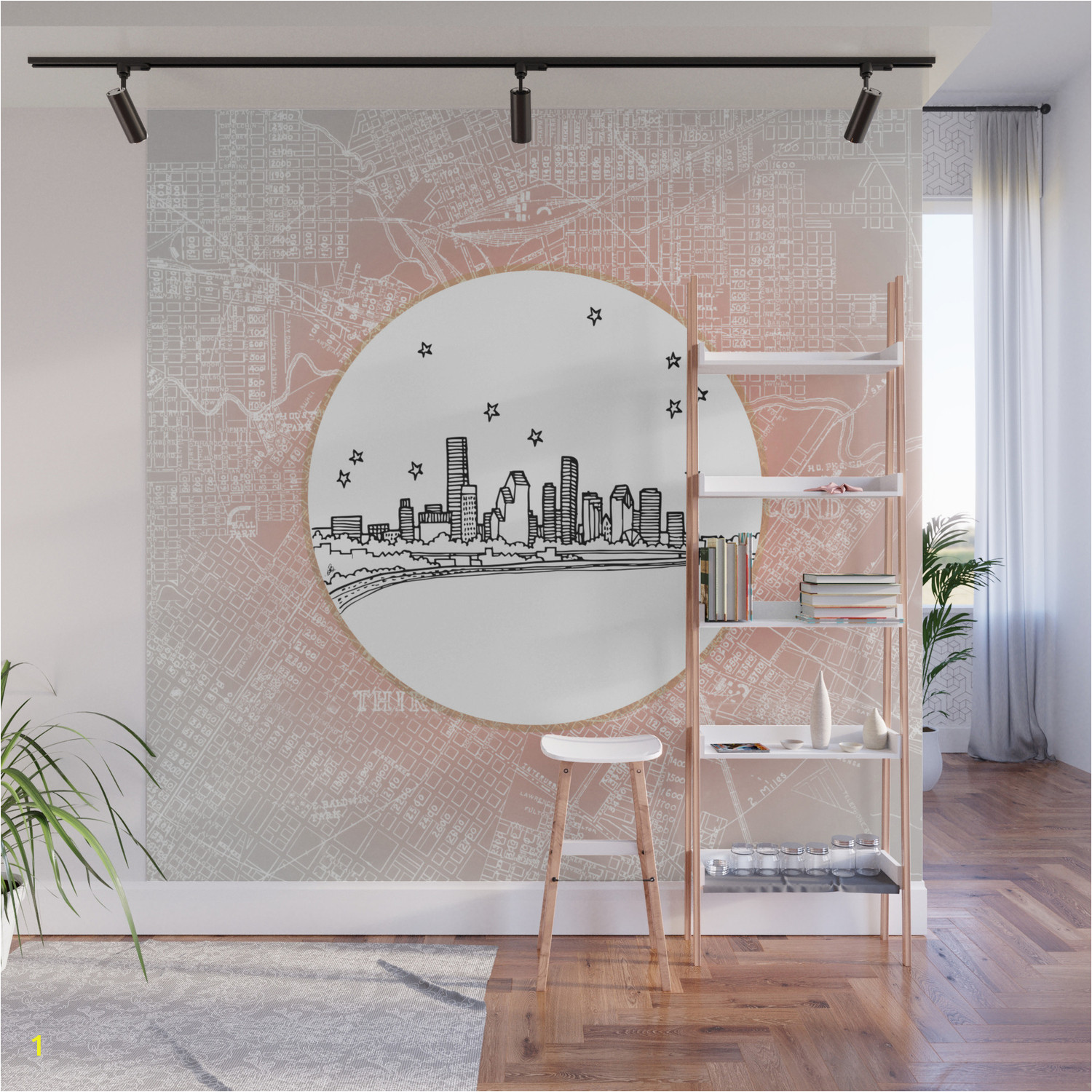 houston city skyline wall murals