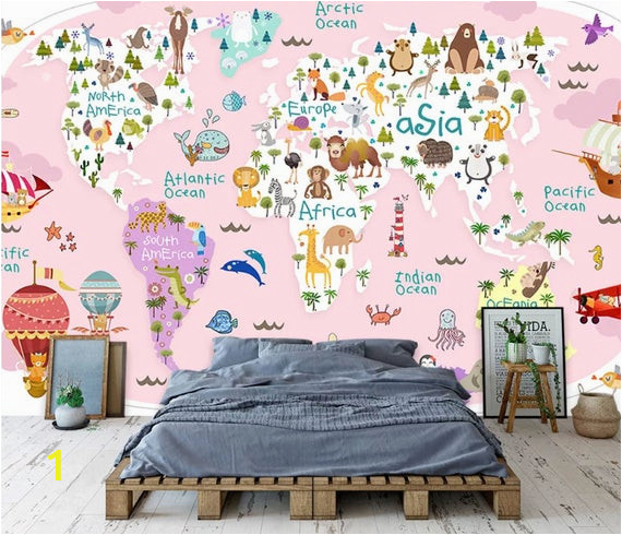 How to Paint A Mural On A Bedroom Wall Girl Kids Wallpaper Kids Pink World Map Wall Mural Nursery Map Wall Decor Girls Boys Bedroom Wall Art Kindergarten Wall Paint Art Baby Room