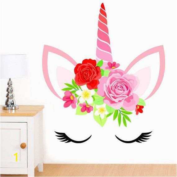 How to Transfer Mural On Wall Unicorn Face with Flowers Mural Wall Sticker Girl S