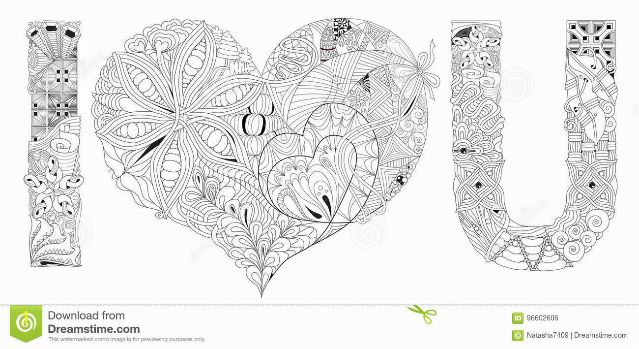 word i love you coloring vector decorative zentangle object hand painted art design adult anti stress page black white