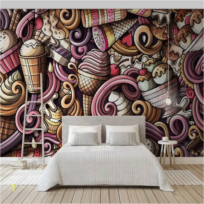 hand drawn cartoon ice cream 3D Wallpaper for Walls Cold drink restaurant tea bar KTV background