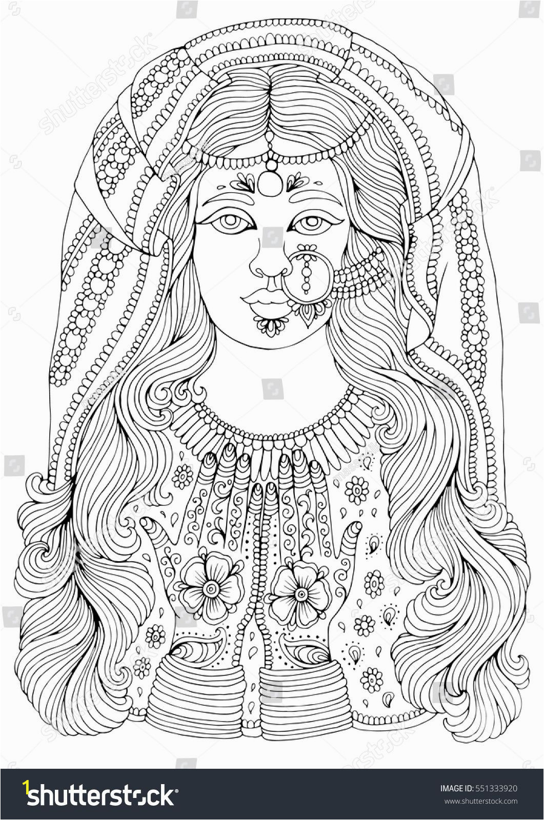 Indian Girl Coloring Pages Vector Hand Drawn Portrait Of An Indian Girl with A Pattern