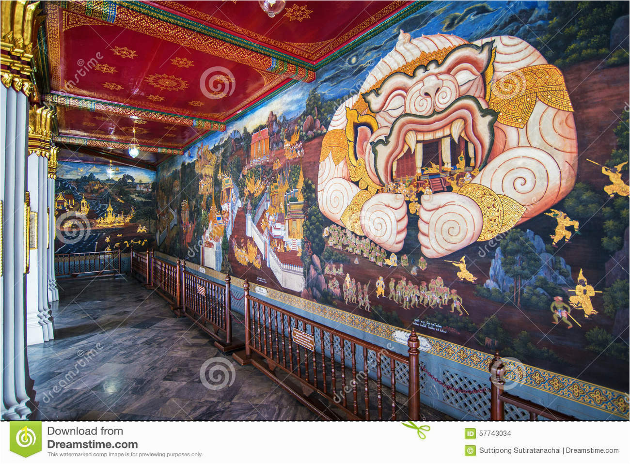 Indian Mural Wall Art Thai Mural Painting at Wat Phra Kaew Stock Image Of