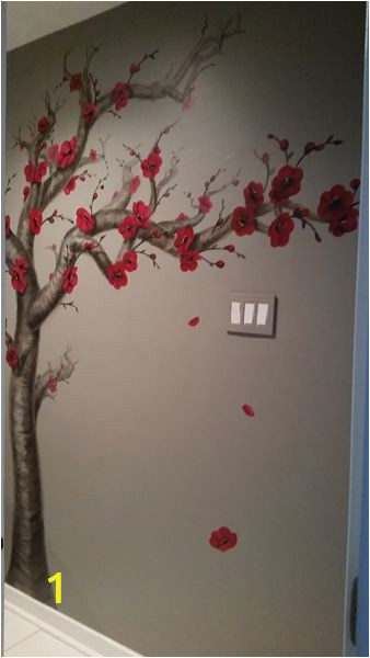 Japanese Cherry Blossom Tree Wall Mural Red Cherry Blossom Tree Bathroom Mural