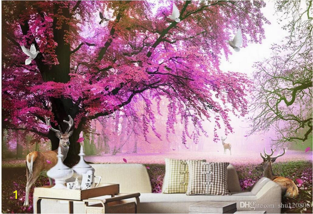 Japanese Cherry Blossom Wall Mural 3d Room Wallpaper Cloth Custom Dream Cherry Tree Deer Tv Background Wall Home Improvement 3d Wall Murals Wallpaper for Walls 3 D Canada 2019