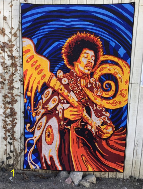 Jimi Hendrix Wall Mural Jimi Hendrix Art Psychedelic Tapestry Quilted Wall Decor Woodstock Memorabilia Rock and Roll Quilt for Sale Cotton Print Gift for Him Her