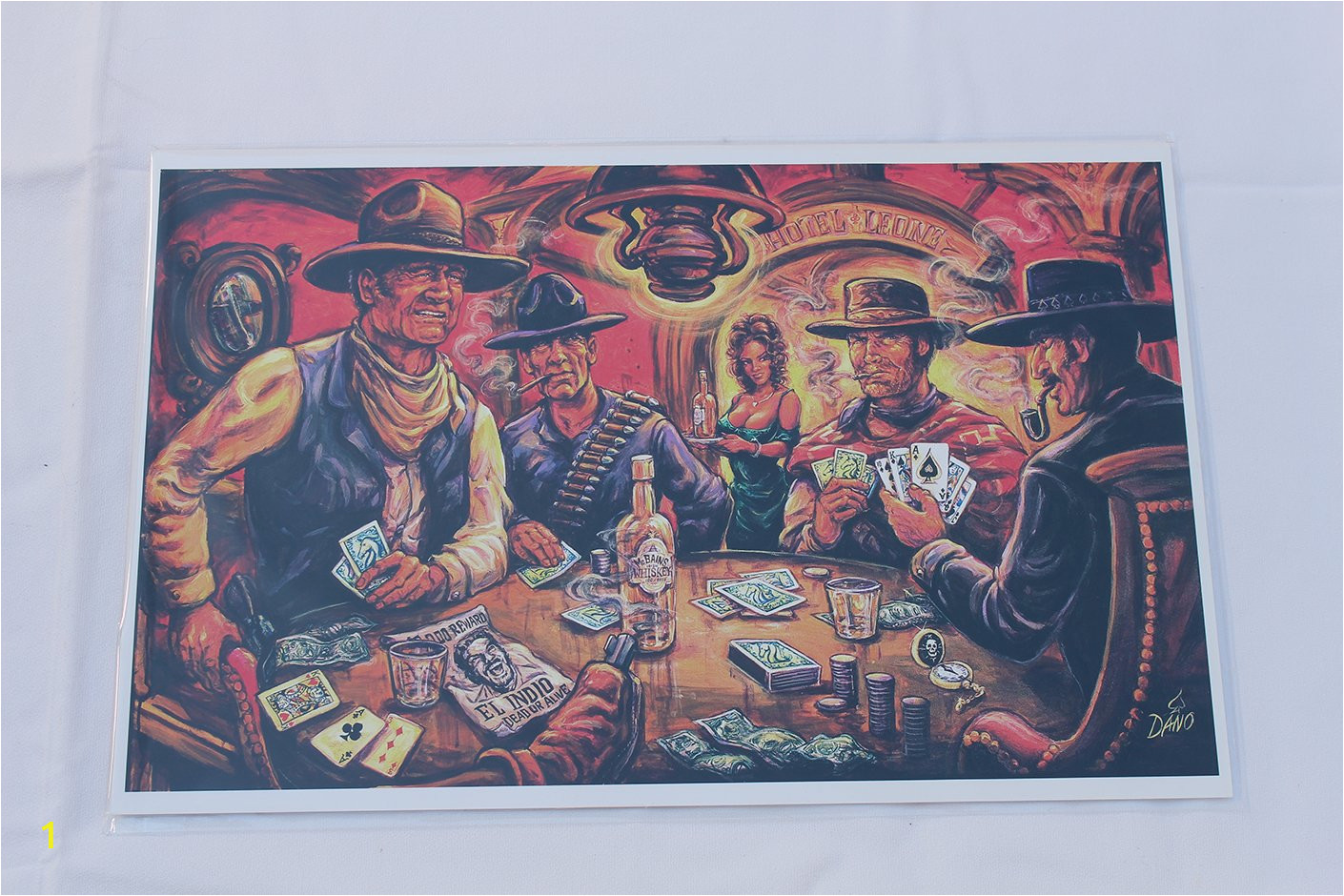 John Wayne Wall Mural Hotel Leone Print From Art by Dano Featuring John Wayne Lee Marvin and the Man with No Name Playing