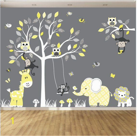 Jungle Animal Wall Murals Jungle Wall Decal Tree Giraffe Elephant Monkey Nursery Wall