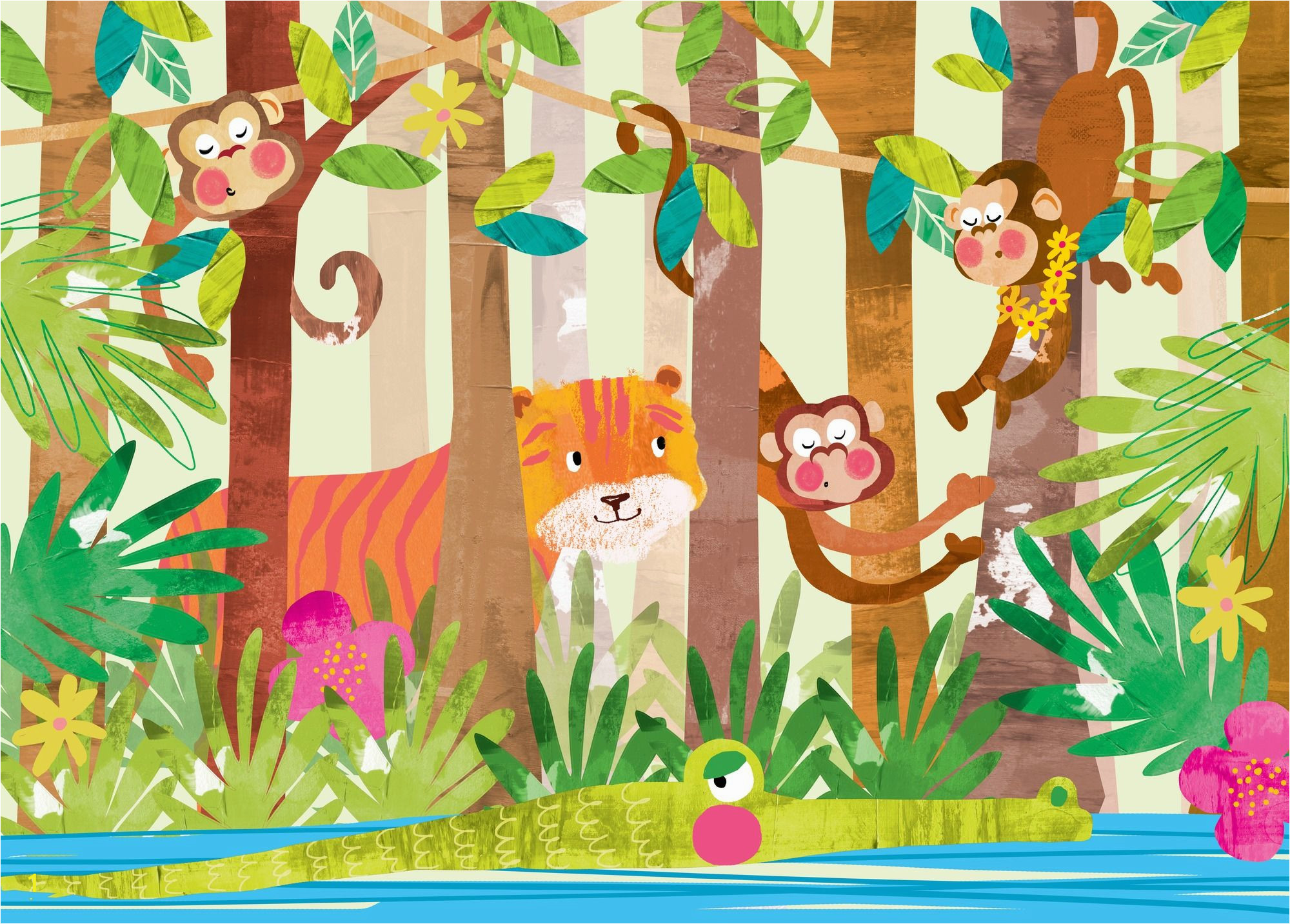 Jungle Animals Wall Mural Monkeys In 2019 Cartoon Animals Wall Murals