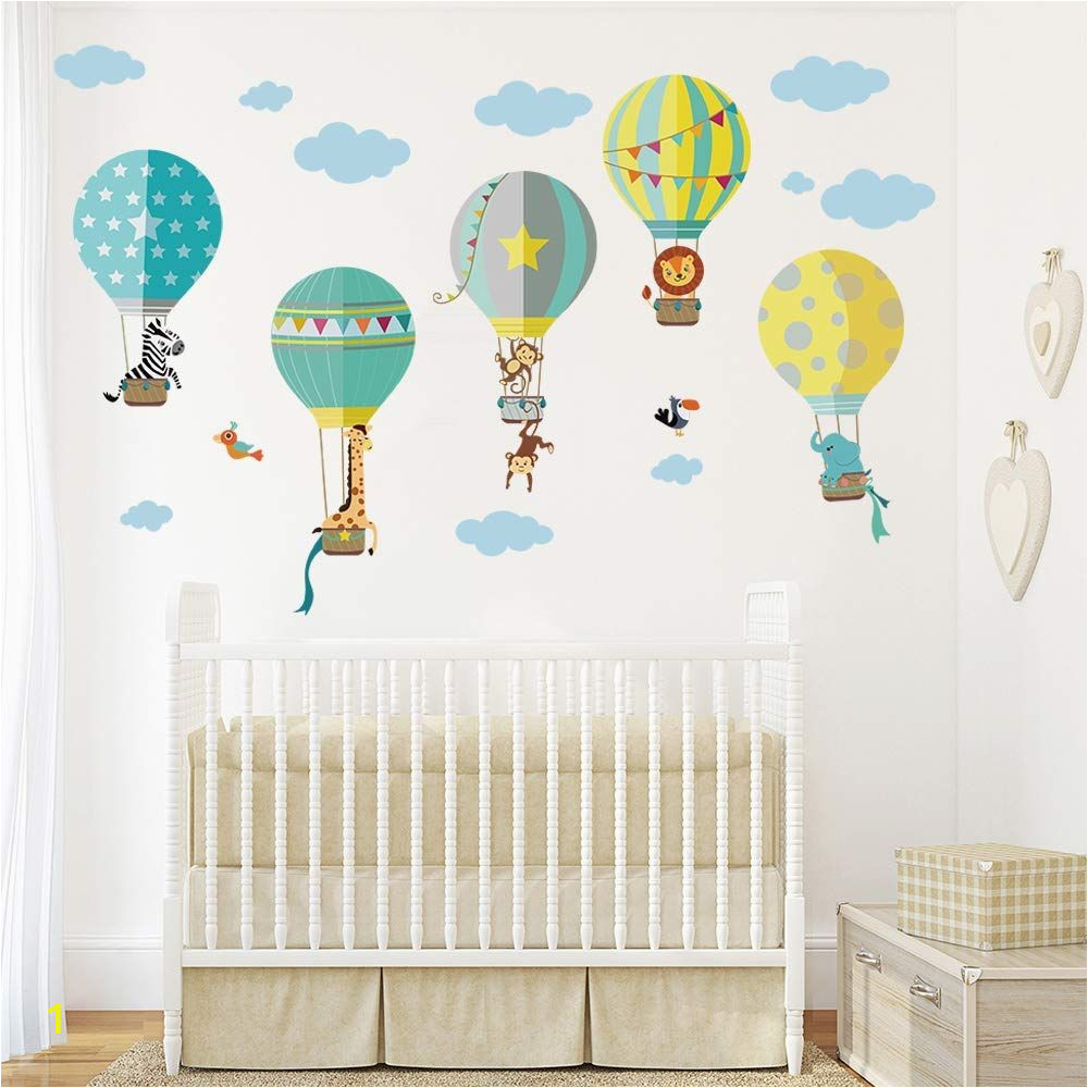 Kids Wall Murals Uk Decalmile Animals In Hot Air Balloons Wall Decals Kids Wall