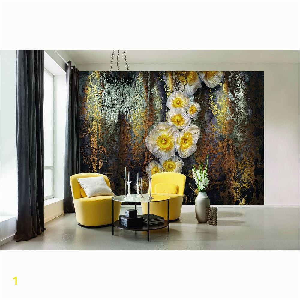 Komar Serafina Wall Mural Abstract Yellow Flowers Wallpaper Big Flowers Floral Wall