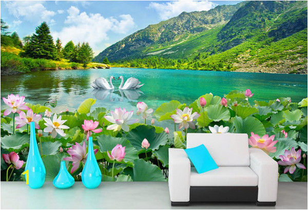 Lake In the Woods Wall Mural Custom 3 D Wall Paper Swan Lake Scenery Living Room Wall Murals Tv sofa Tv Backdrop Wallpaper 3d Stereoscopic Hollywood Wallpapers Home Wallpaper From
