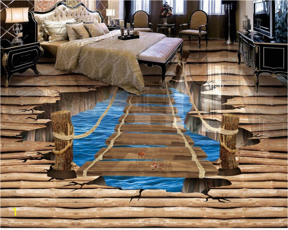 Waterproof floor mural painting lake ladder 3D wallpaper 3d floor murals PVC waterproof floor Home Decoration