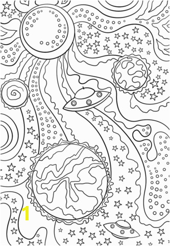 Landscape Coloring Pages for Adults Trippy Space Alien Flying Saucer and Planets Coloring Page