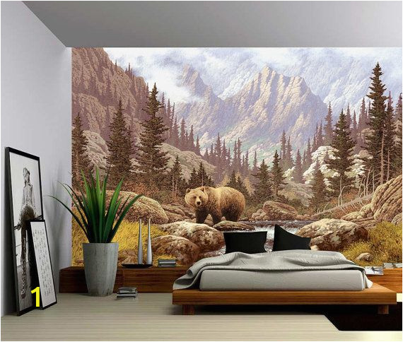 Large Cloth Wall Murals Grizzly Bear Mountain Stream Wall Mural Self