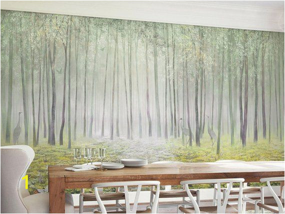 Large forest Wall Mural Abstract Hand Painted Birch forest Scenic Wallpaper Wall