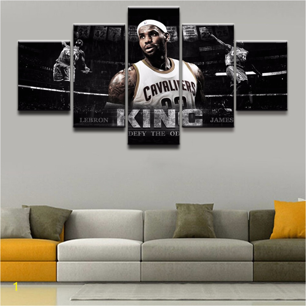 Wall Art HD Printed Painting Canvas Picture Framework 5 Panel Modular Basketball Sports LeBron James Poster