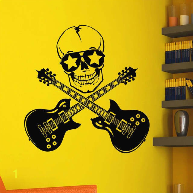 POOMOO Wall Decals Wall Vinyl Decals Music Skull Guitars Rock Decal Sticker Home Art Mural 22x22inch 640x640q70