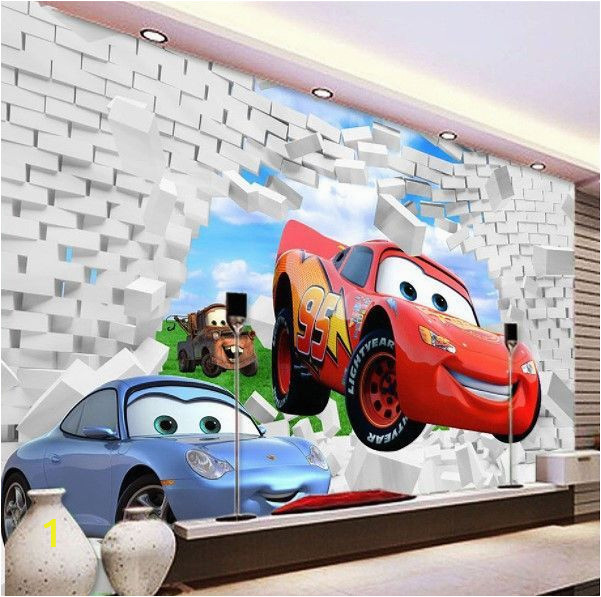 Lightning Mcqueen Wall Murals Uk 3d Cars Mcqueen Broken Wall Pattern Custom Wallpaper Mural