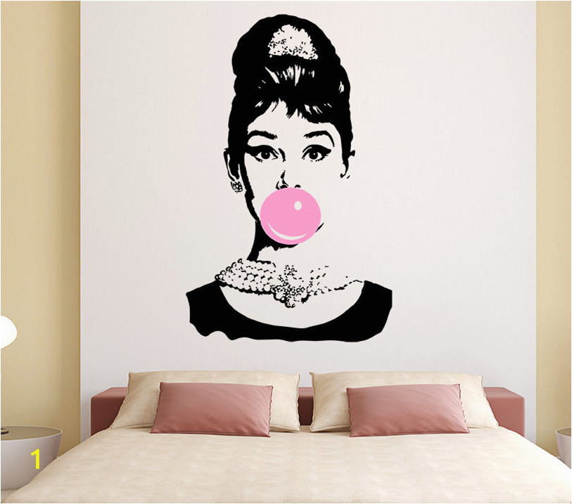 Audrey Hepburn Bubble Gum Beauty Hair Salon Wall Decal Sticker Art Vinyl Home Decor Wall Sticker