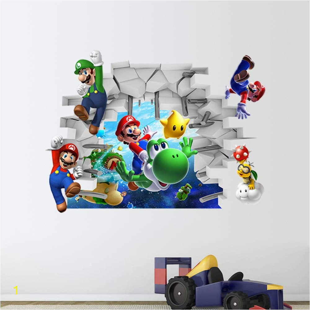 Mario Bros Wall Mural 3d Cartoon Super Mario Diy Wall Stickers Living Room Bedroom Wall Decal Classic Game Room for Room Home Decor Boys Gift Black