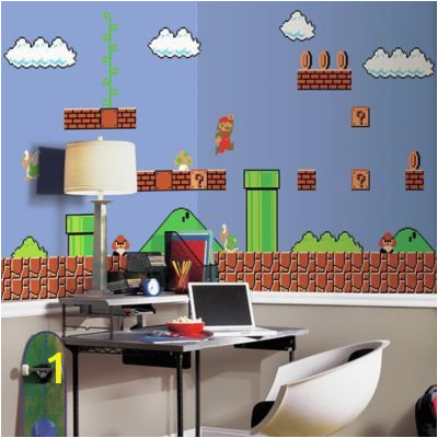 Mario Bros Wall Mural Super Mario Retro Xl Chair Rail Prepasted 10 5 X 6 Mural