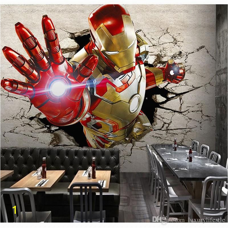 Marvel Heroes Wall Mural 3d Stereo Custom Lo Otive Murals Iron Man Broken Wall