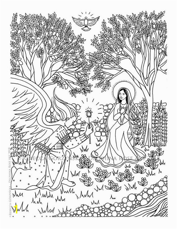 Mary and Angel Gabriel Coloring Page Annunciation Coloring Page Our Lady Mary Angel Gabriel Marian Christian Catholic Art