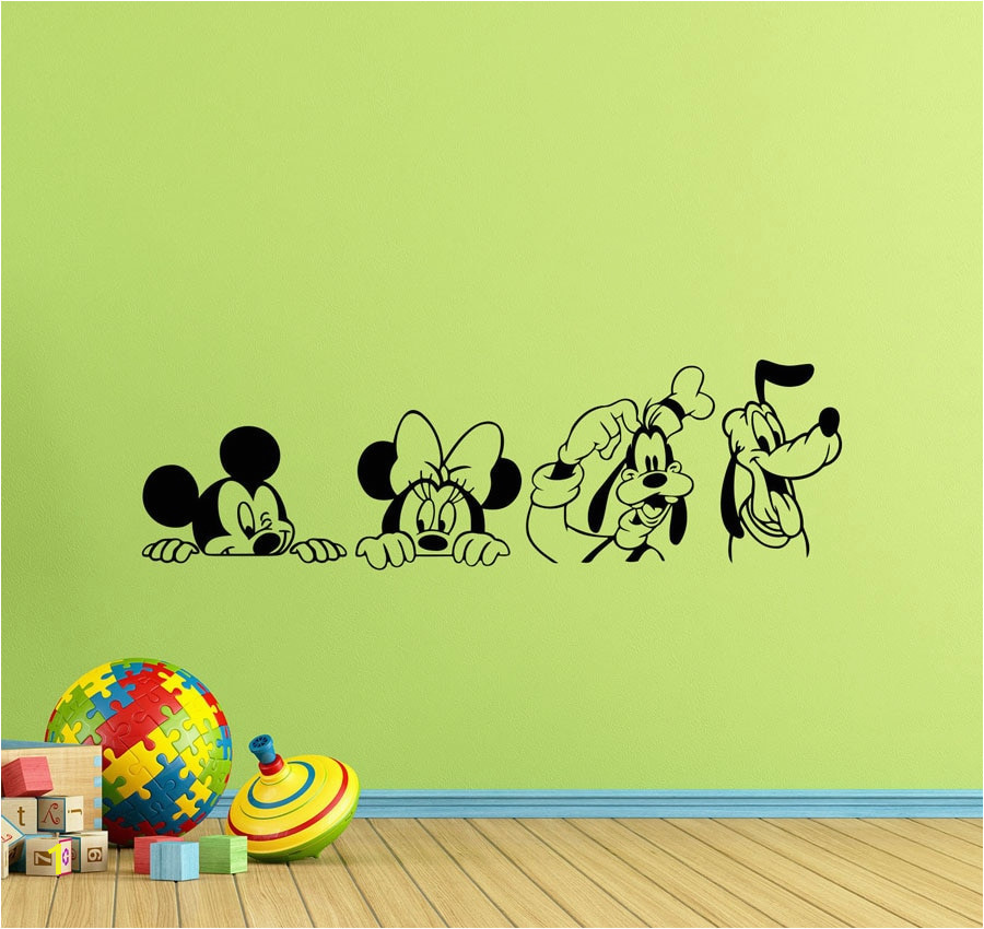 Set 4 Wall Decals Mickey Mouse Minnie Goofy Pluto Kids Playroom Posters Vinyl Sticker Children