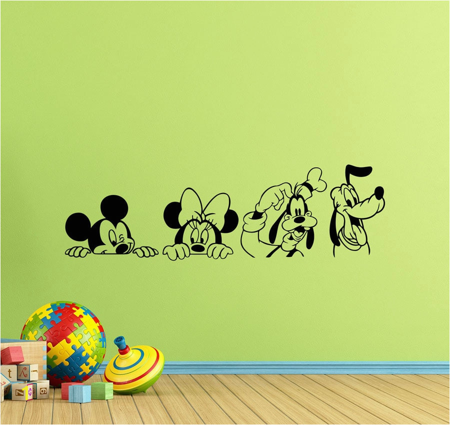 Mickey Mouse Mural Wall Coverings Set 4 Wall Decals Mickey Mouse Minnie Goofy Pluto Kids