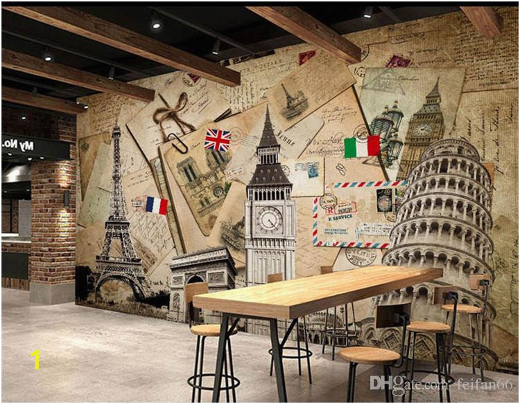Milk and Coffee Wall Mural Feifan European Style Retro British London Flag Hand Painted Milk Shop Coffee Shop Casual Bar Mural Background Wallpaper Canada 2019 From