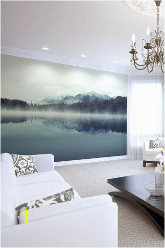 Mountain Lake Wall Mural Mountain Lake Wallpaper Mural Foggy Ombre Mountain Lake