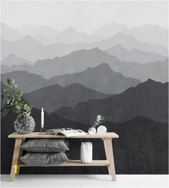 Mountain Mural Wall Art Mountain Mural Wallpaper Black and White Grey Ombre