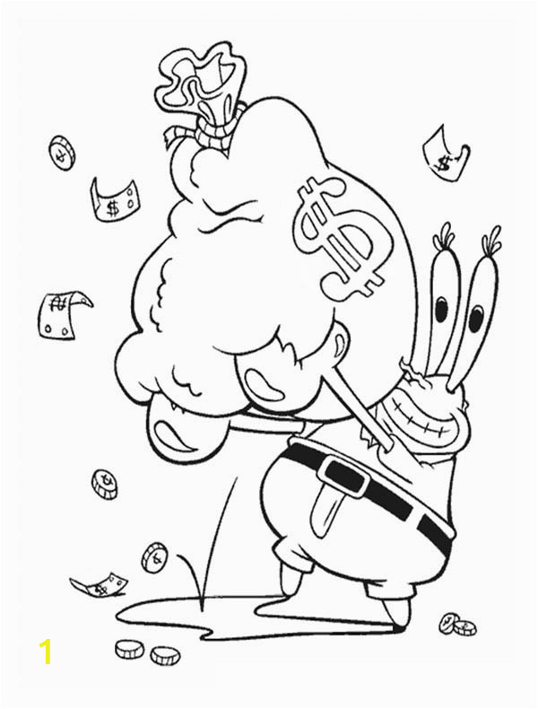 Mr Crabs Coloring Pages Mr Krabs Money Bag E993
