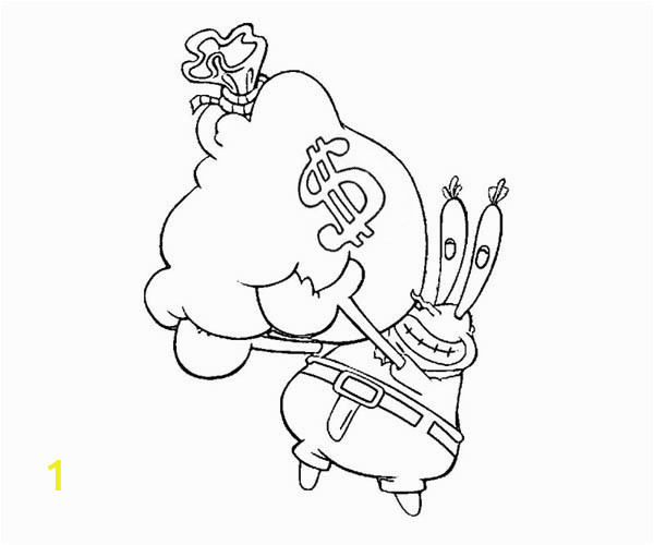 Mr Krabs Hold Bag of Money Coloring Page