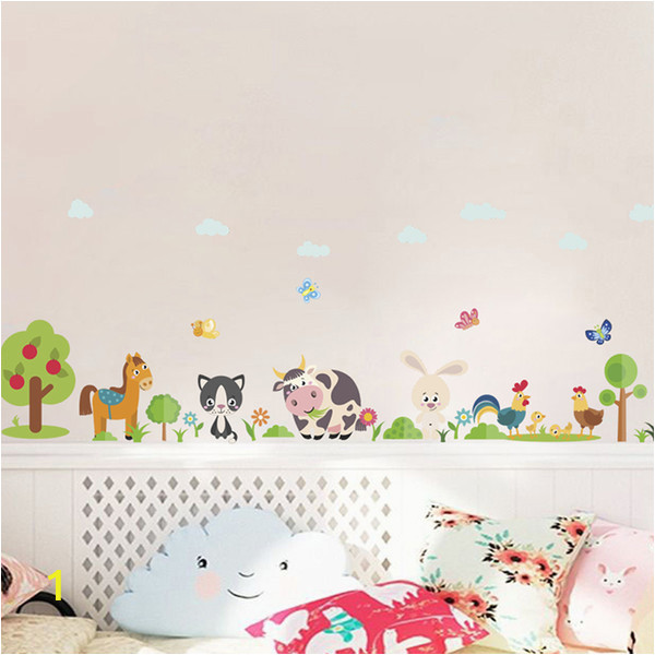 Mural Art Wall Stickers Lovely Animals Farm Wall Stickers for Home Decoration Kids Room Bedroom Cow Horse Pig Chicken Mural Art Pvc Wall Decals Tree Wall Stickers Tree Wall