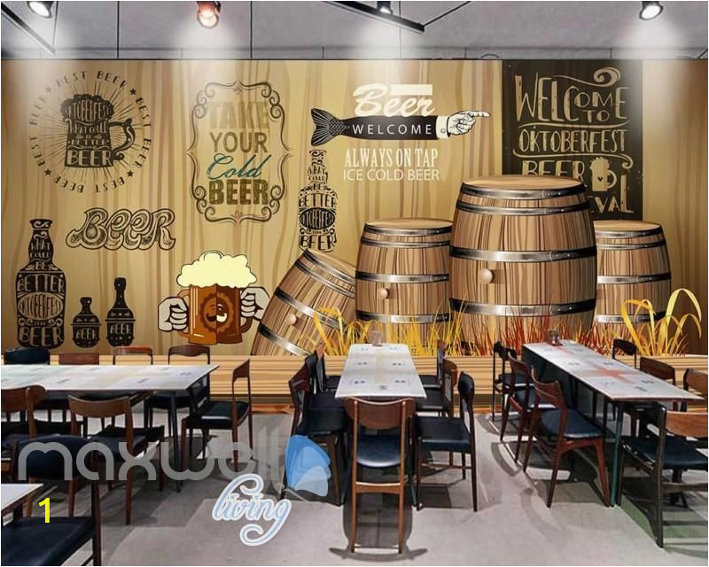 Murals for Restaurant Walls Rustic Graphic Design with Barrels Art Wall Murals Wallpaper