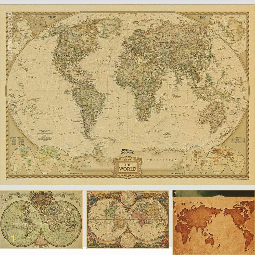 National Geographic World Map Wall Mural Vintage World Map Wall Stickers Home Decor Art Wallpaper Decoration Retro Paper Matte Kraft Paper Map World